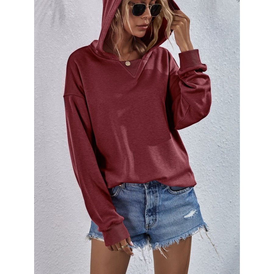 Dropped Shoulder Slit Hoodie