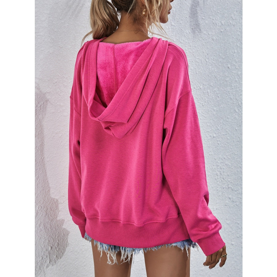 Dropped Shoulder Slit Hoodie Hot Pink / S