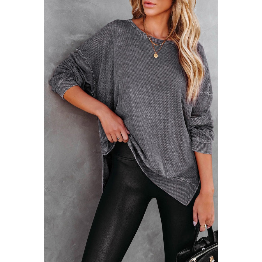 Dropped Shoulder Slit Sweatshirt Charcoal / S