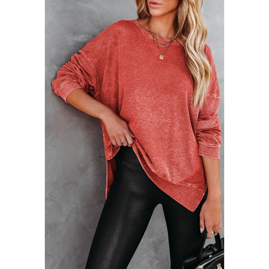 Dropped Shoulder Slit Sweatshirt Red Orange / S