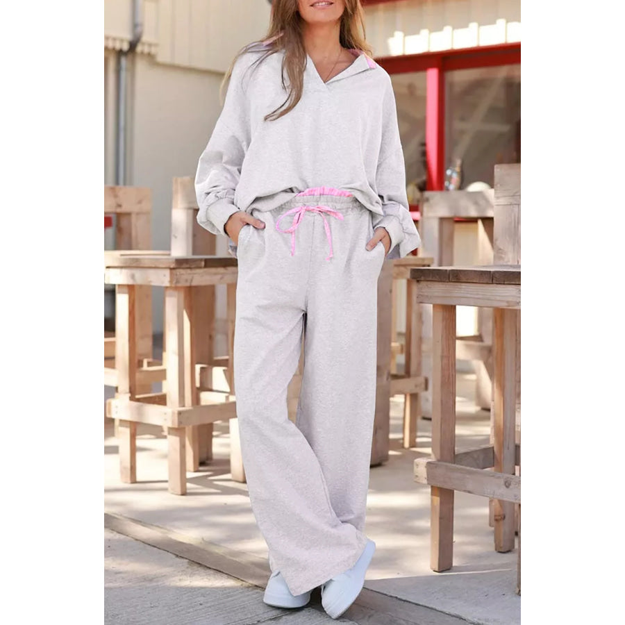 Dropped Shoulder Sweatshirt and Drawstring Pants Set Light Gray / S Apparel Accessories