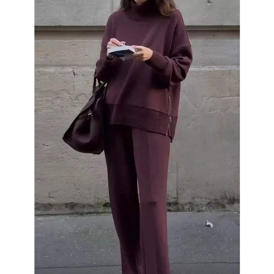 Dropped Shoulder Sweatshirt and Wide-Leg Pants Set Apparel Accessories
