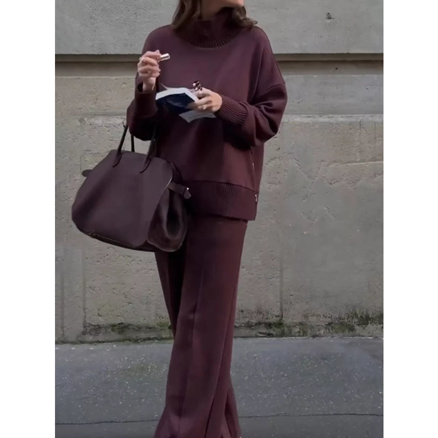 Dropped Shoulder Sweatshirt and Wide-Leg Pants Set Apparel Accessories