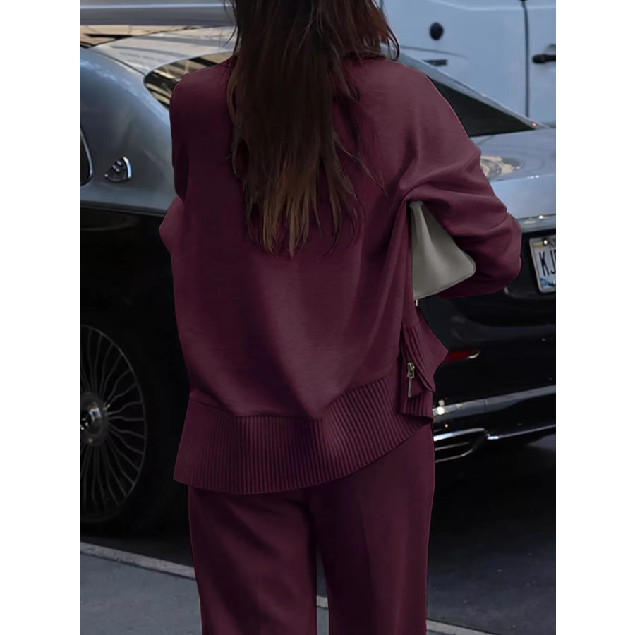 Dropped Shoulder Sweatshirt and Wide-Leg Pants Set Apparel Accessories
