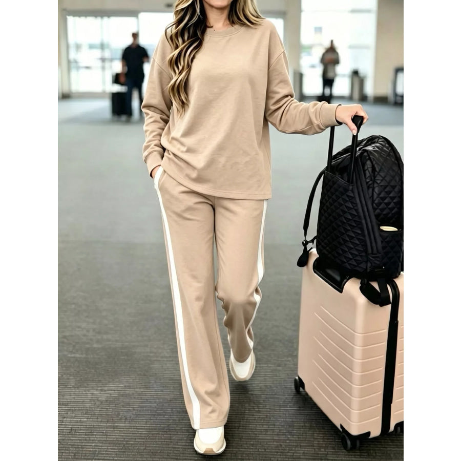 Dropped Shoulder Top and Pants Set Apparel Accessories