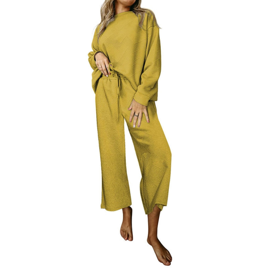 Dropped Shoulder Top and Pants Set Banana Yellow / S