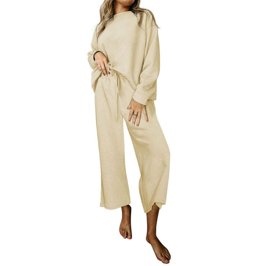 Dropped Shoulder Top and Pants Set Beige / S