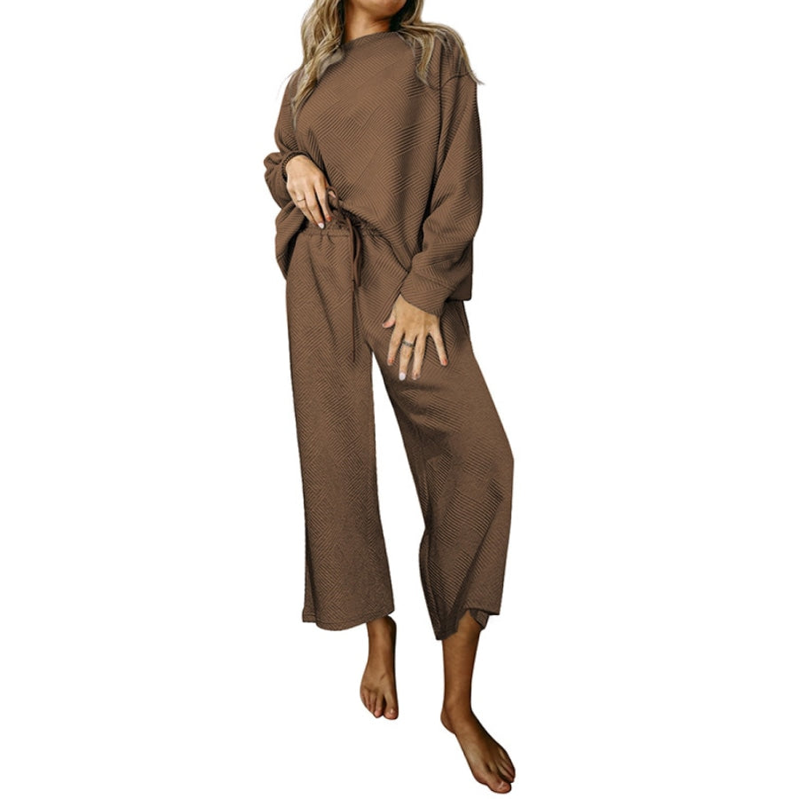 Dropped Shoulder Top and Pants Set Chocolate / S