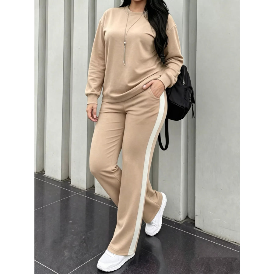 Dropped Shoulder Top and Pants Set Khaki / S Apparel Accessories