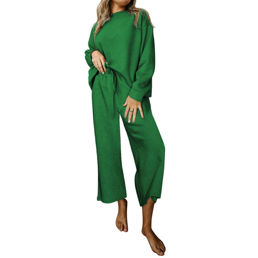 Dropped Shoulder Top and Pants Set Mid Green / S