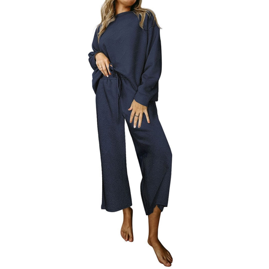 Dropped Shoulder Top and Pants Set Navy / S