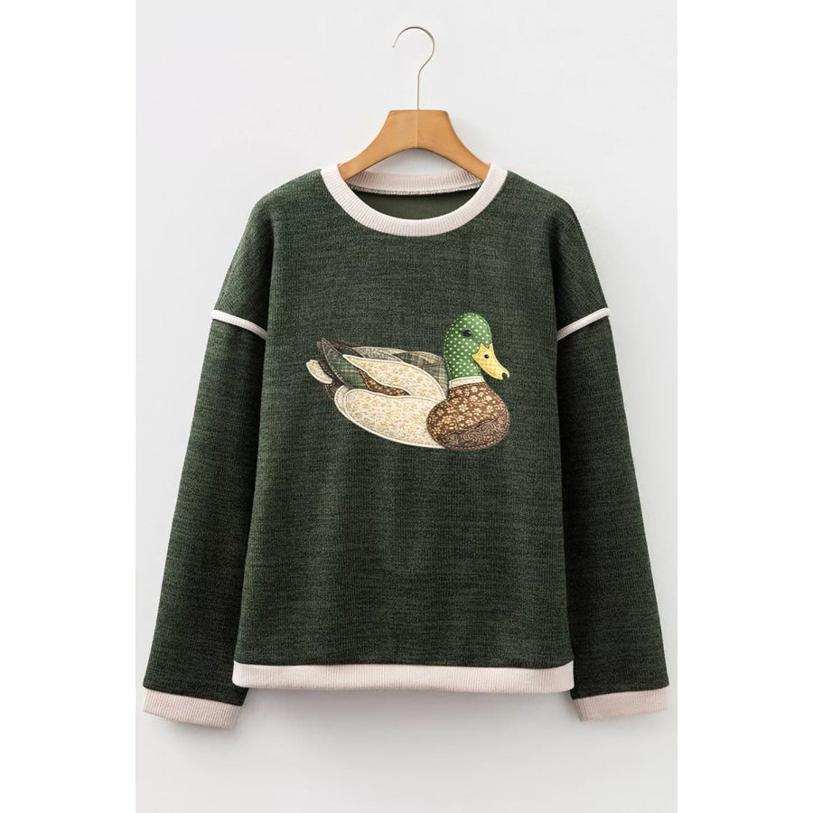 Duck Graphic Contrast Trim Patchwork Casual Knit Top Apparel and Accessories