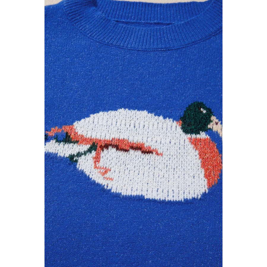 Duck Graphic Drop Shoulder Long Sleeve Sweater Apparel and Accessories