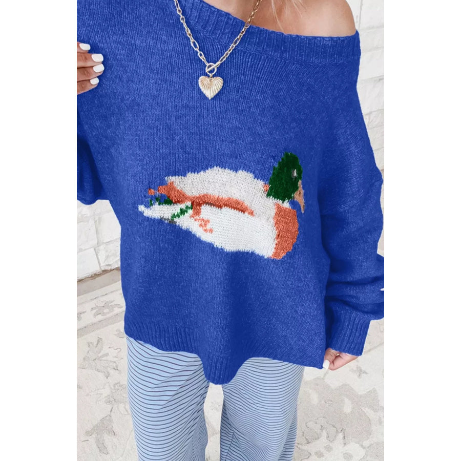 Duck Graphic Drop Shoulder Long Sleeve Sweater Apparel and Accessories