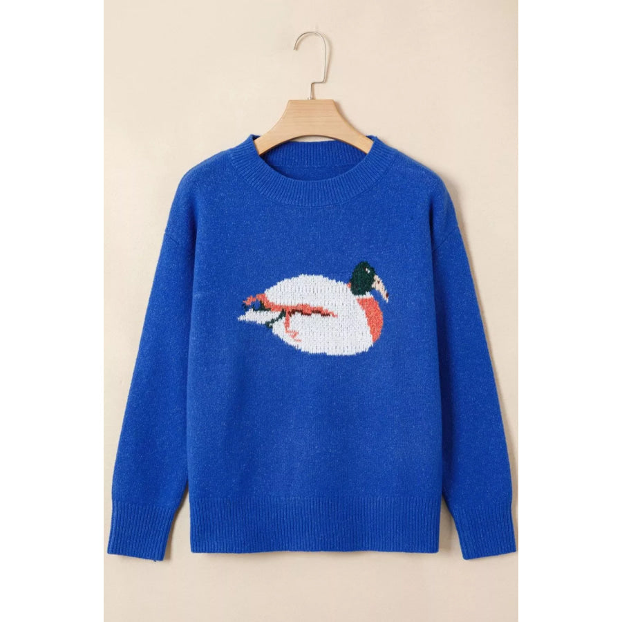 Duck Graphic Drop Shoulder Long Sleeve Sweater Apparel and Accessories