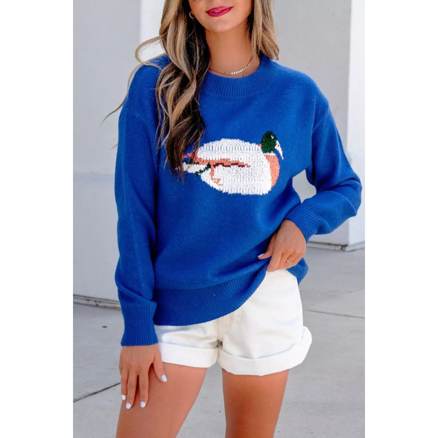 Duck Graphic Drop Shoulder Long Sleeve Sweater Apparel and Accessories