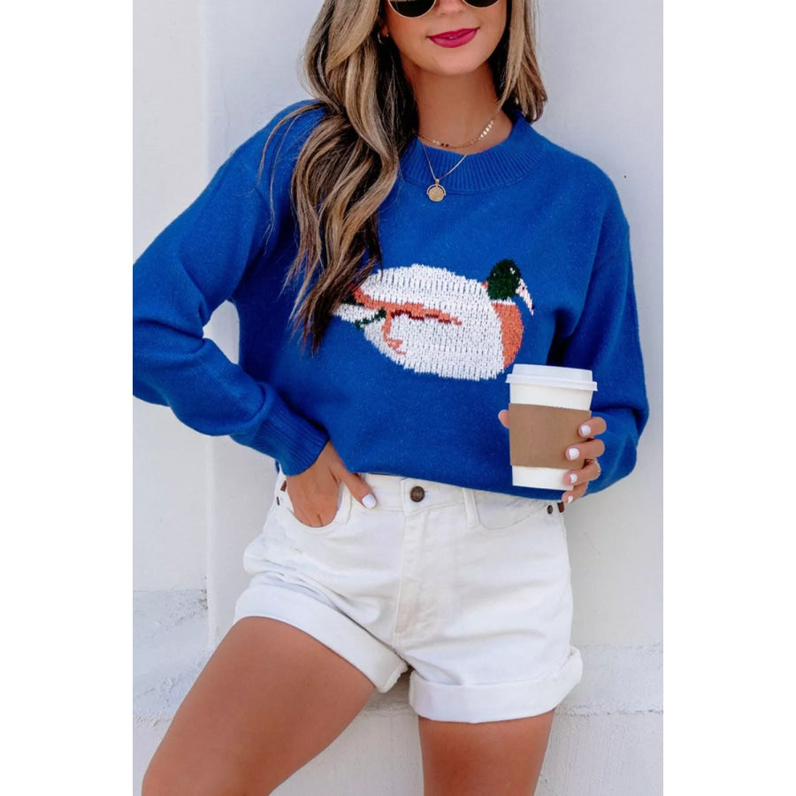 Duck Graphic Drop Shoulder Long Sleeve Sweater Apparel and Accessories