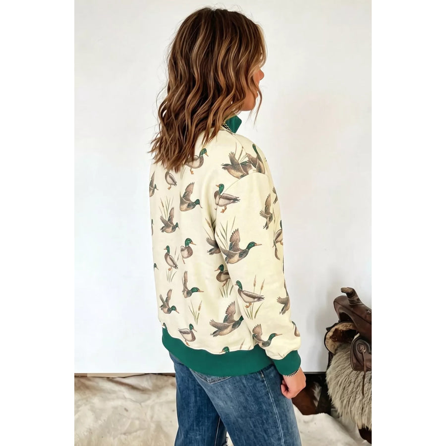 Duck Print Mock Neck Sweatshirt Apparel and Accessories