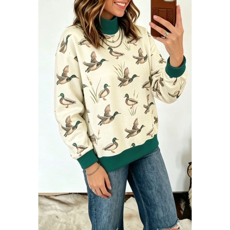 Duck Print Mock Neck Sweatshirt Apparel and Accessories