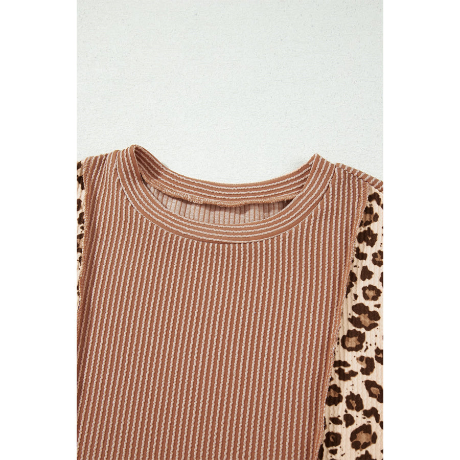DUNE Leopard Print Colorblock Ribbed Knit Top Tops/Long Sleeve Tops
