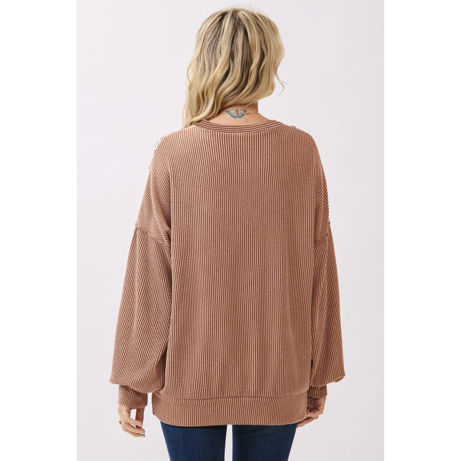 DUNE Leopard Print Colorblock Ribbed Knit Top Tops/Long Sleeve Tops