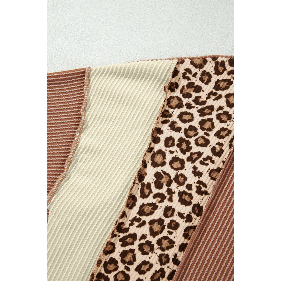 DUNE Leopard Print Colorblock Ribbed Knit Top Tops/Long Sleeve Tops