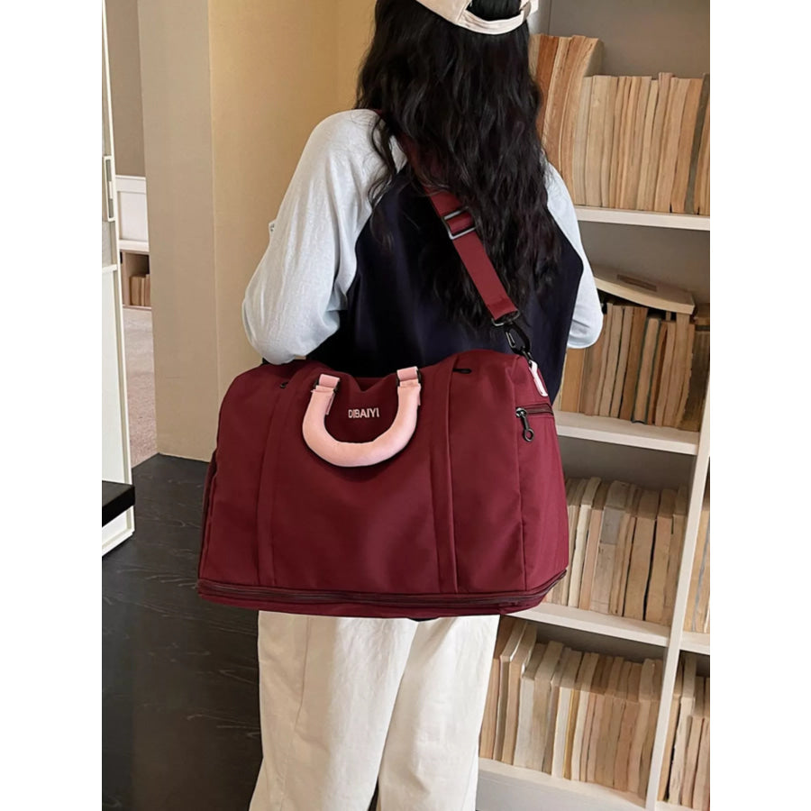 Durable Travel Duffel Bag with Comfortable Contrast Handle Burgundy / onesize Apparel and Accessories