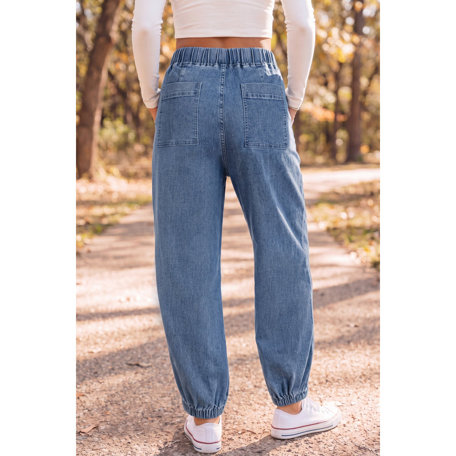 Dusk Blue Elastic Waist Harem Ankle Length Jeans Bottoms/Jeans