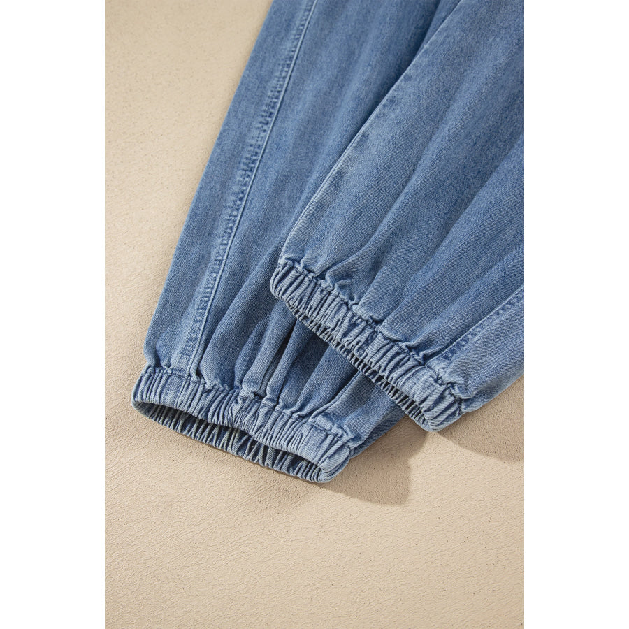 Dusk Blue Elastic Waist Harem Ankle Length Jeans Bottoms/Jeans
