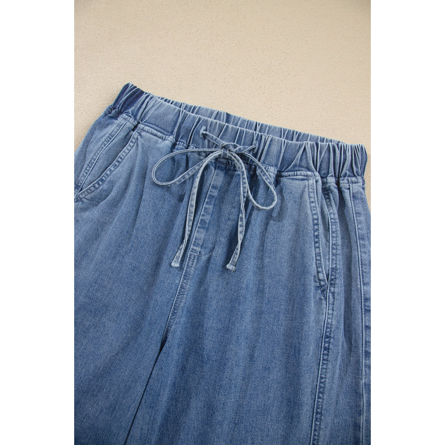 Dusk Blue Elastic Waist Harem Ankle Length Jeans Bottoms/Jeans