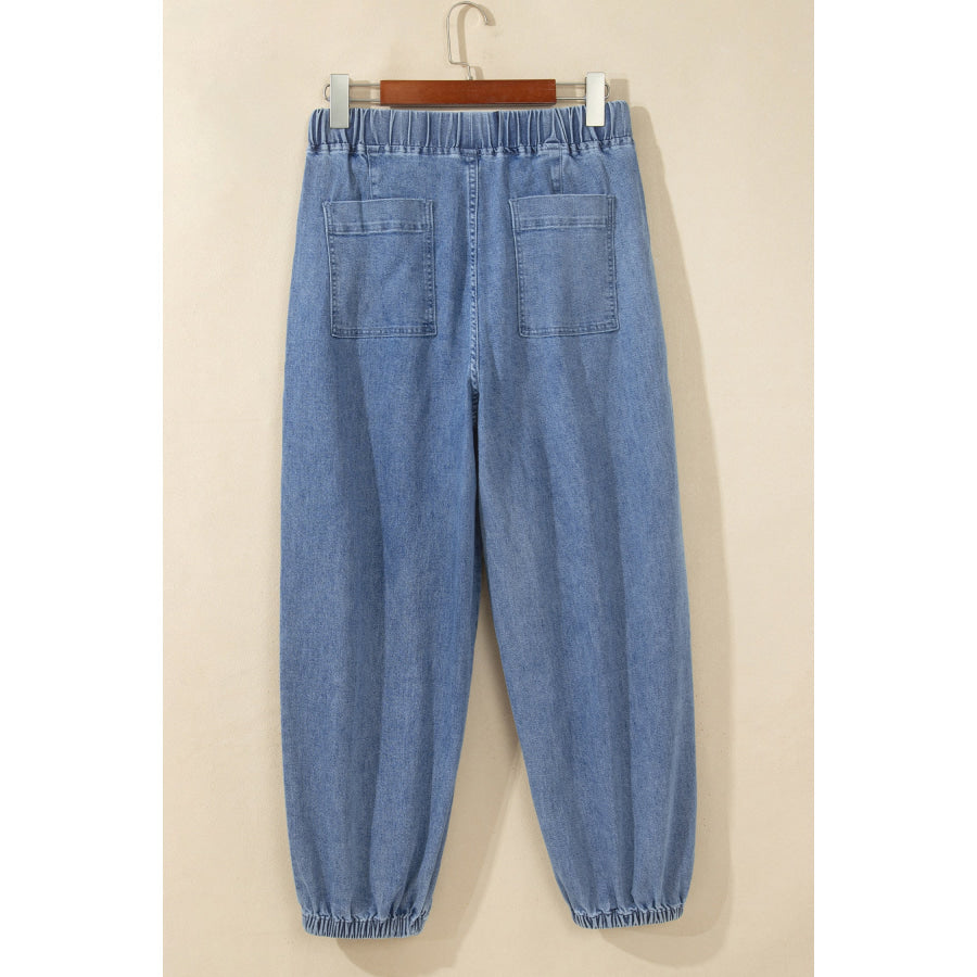 Dusk Blue Elastic Waist Harem Ankle Length Jeans Bottoms/Jeans