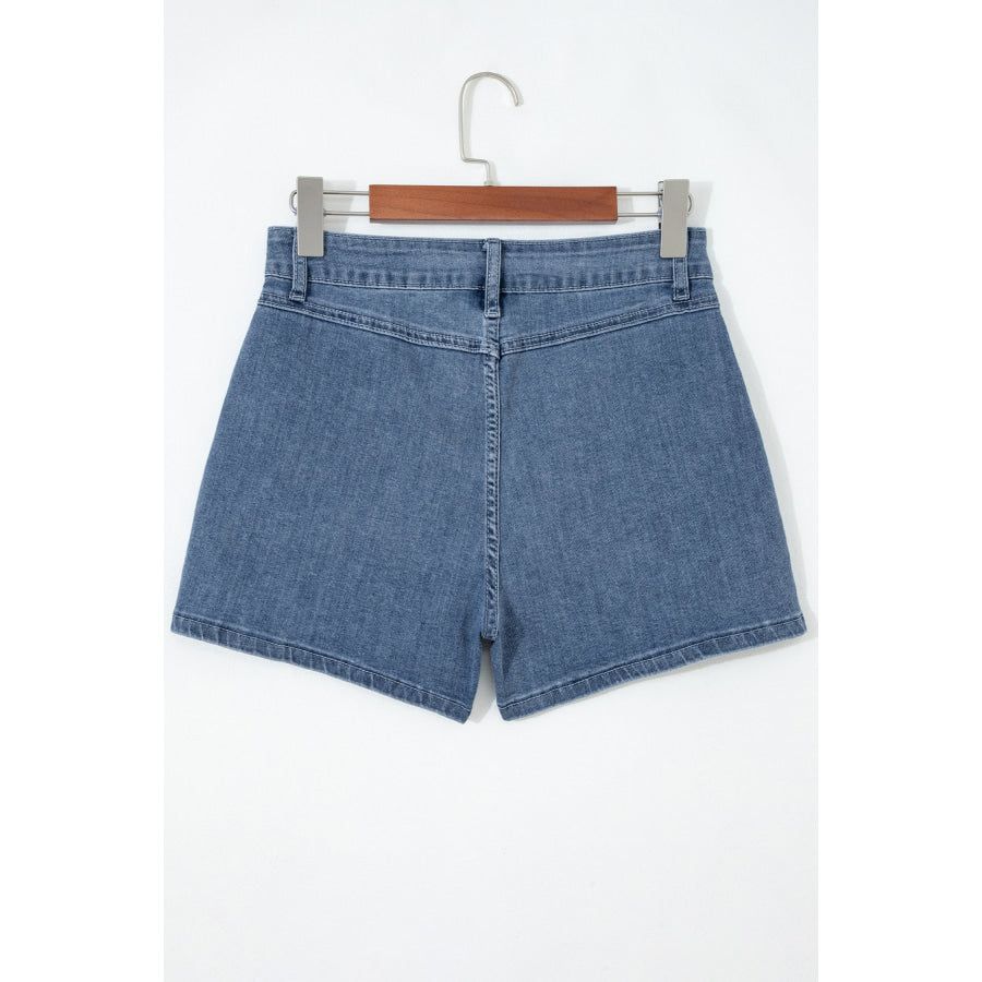 Dusk Blue Flap Pockets Denim Shorts Bottoms/Denim Shorts
