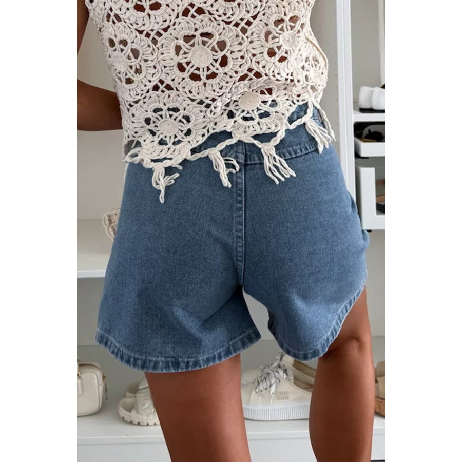 Dusk Blue Flap Pockets Denim Shorts Bottoms/Denim Shorts