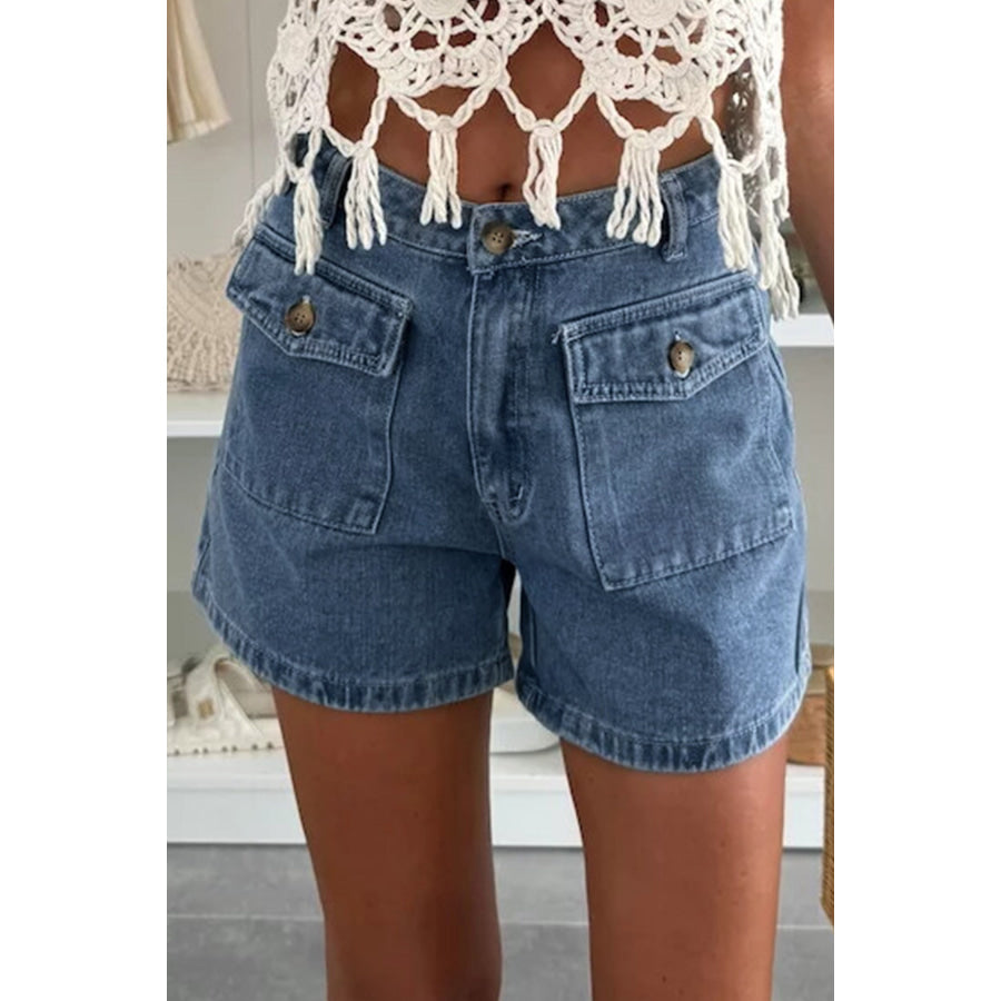 Dusk Blue Flap Pockets Denim Shorts Bottoms/Denim Shorts