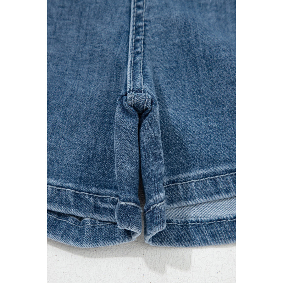 Dusk Blue Flap Pockets Denim Shorts Bottoms/Denim Shorts