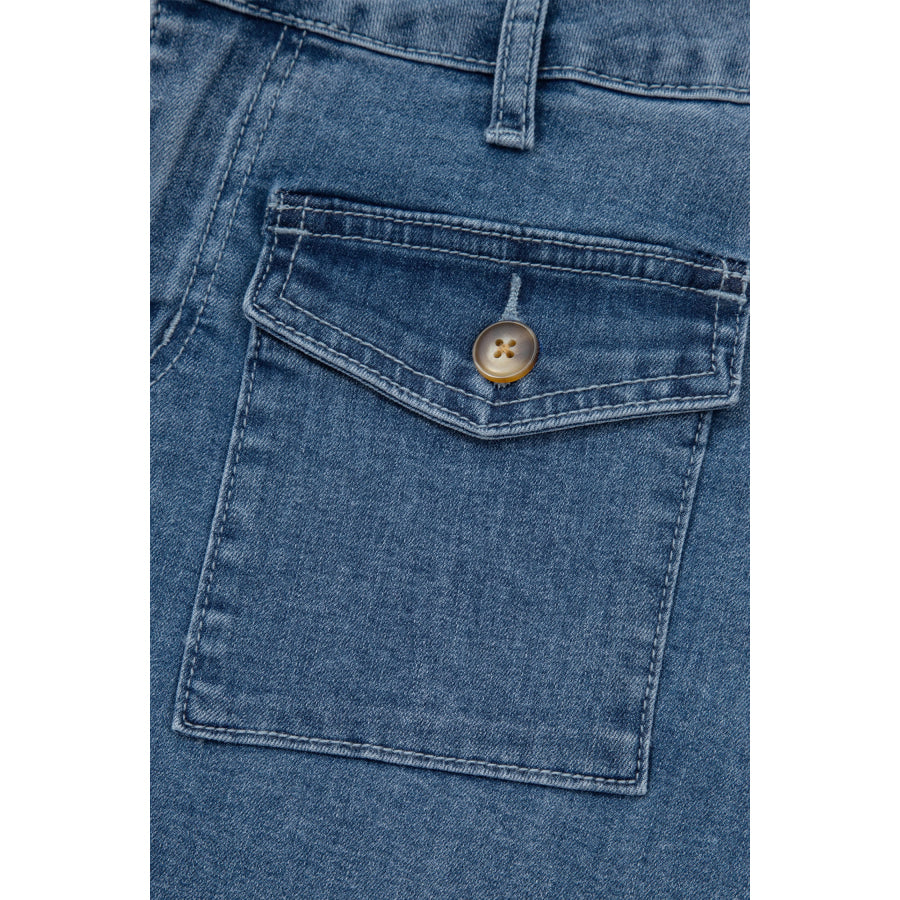 Dusk Blue Flap Pockets Denim Shorts Bottoms/Denim Shorts
