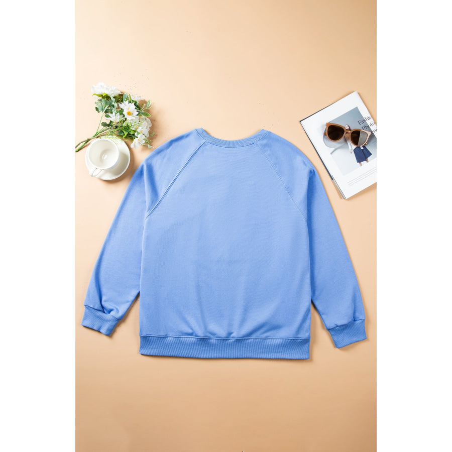 Dusk Blue Floral Letter Print Loose Fit Long Sleeve Round Neck Plus Size Sweatshirt Size/Plus Sweatshirts & Hoodies