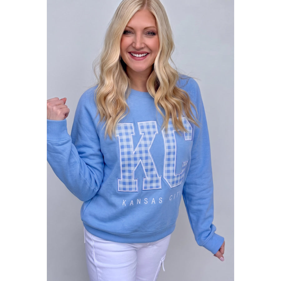 Dusk Blue Floral Letter Print Loose Fit Long Sleeve Round Neck Plus Size Sweatshirt Size/Plus Sweatshirts & Hoodies