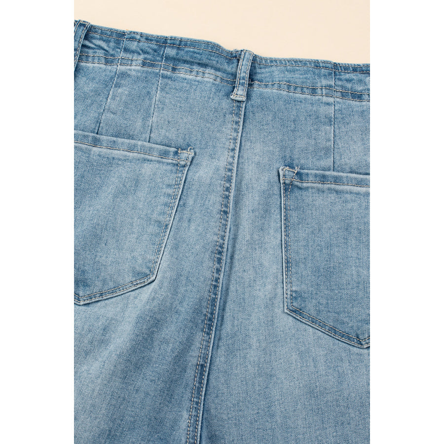 Dusk Blue Multi Buttons Medium Wash Straight Loose Leg Jeans Bottoms/Jeans