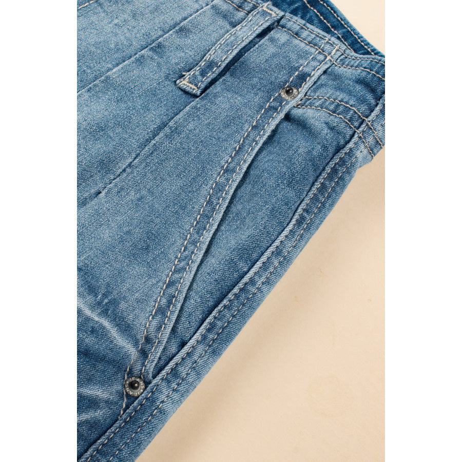 Dusk Blue Multi Buttons Medium Wash Straight Loose Leg Jeans Bottoms/Jeans
