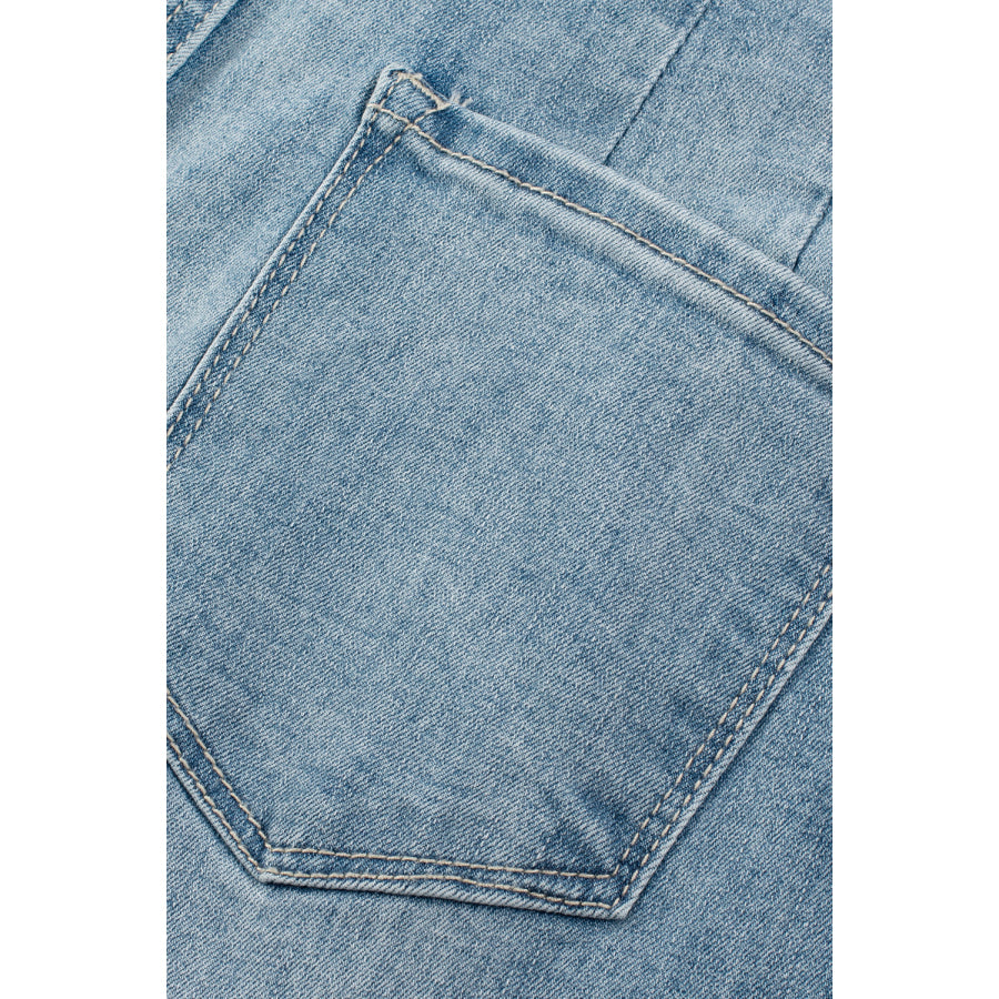 Dusk Blue Multi Buttons Medium Wash Straight Loose Leg Jeans Bottoms/Jeans