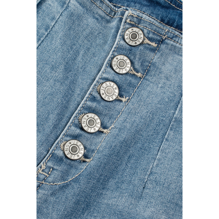 Dusk Blue Multi Buttons Medium Wash Straight Loose Leg Jeans Bottoms/Jeans