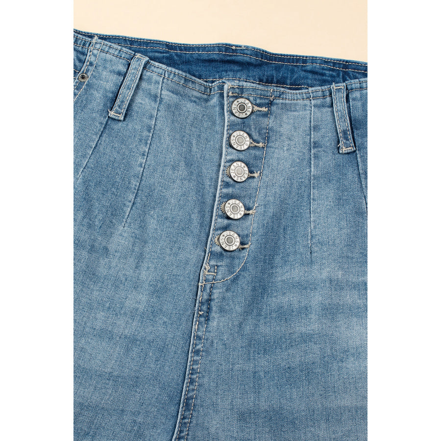 Dusk Blue Multi Buttons Medium Wash Straight Loose Leg Jeans Bottoms/Jeans