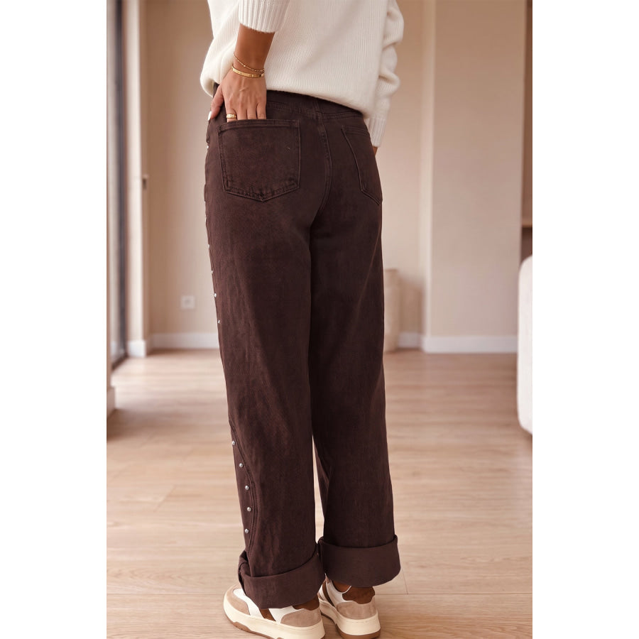 Dusk Blue Side Seam Rivet Detail Ankle Length Casual Jeans Bottoms/Jeans
