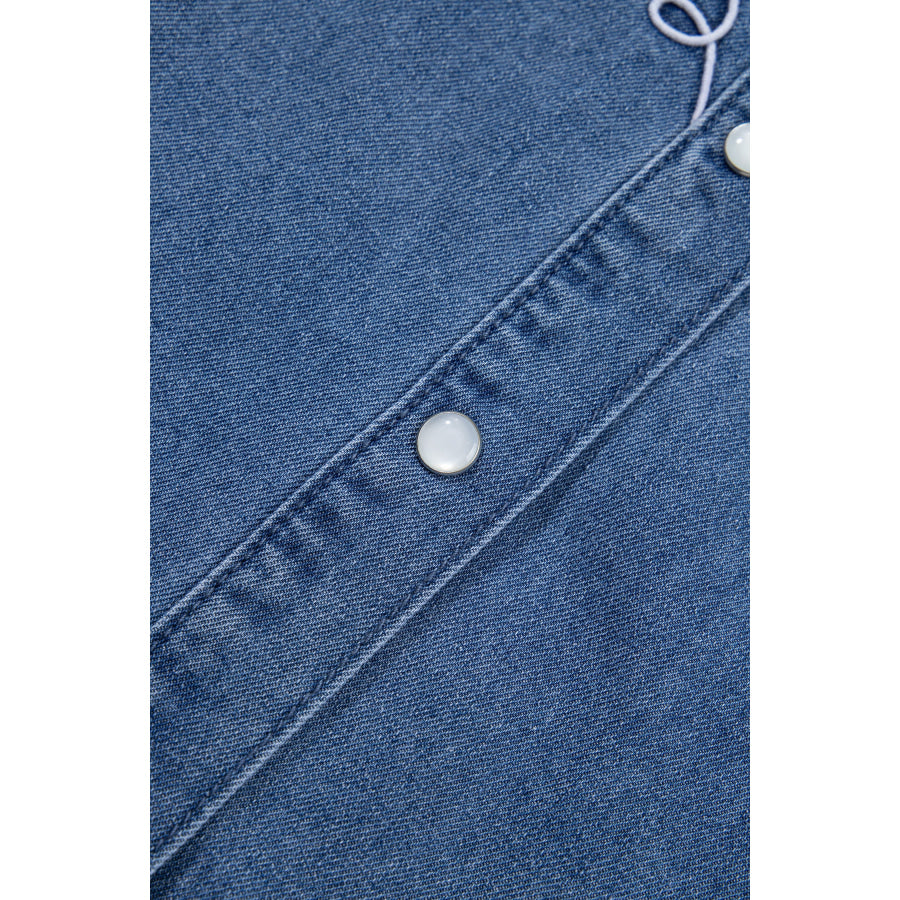 Dusk Blue Western Embroidered Collar Long Sleeve Denim Shirt Tops/Blouses & Shirts