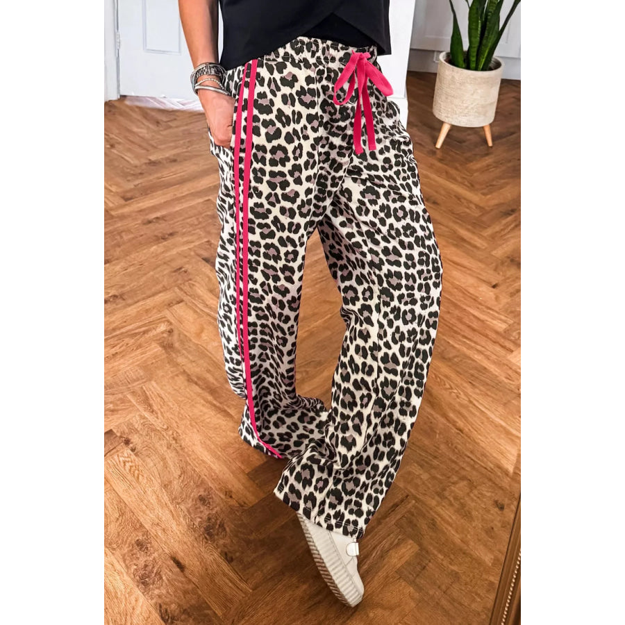 e Leopard Print Drawstring Waist Regular Fit Casual Pants Apparel and Accessories
