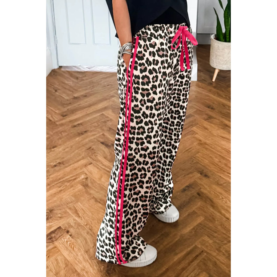 e Leopard Print Drawstring Waist Regular Fit Casual Pants Apparel and Accessories
