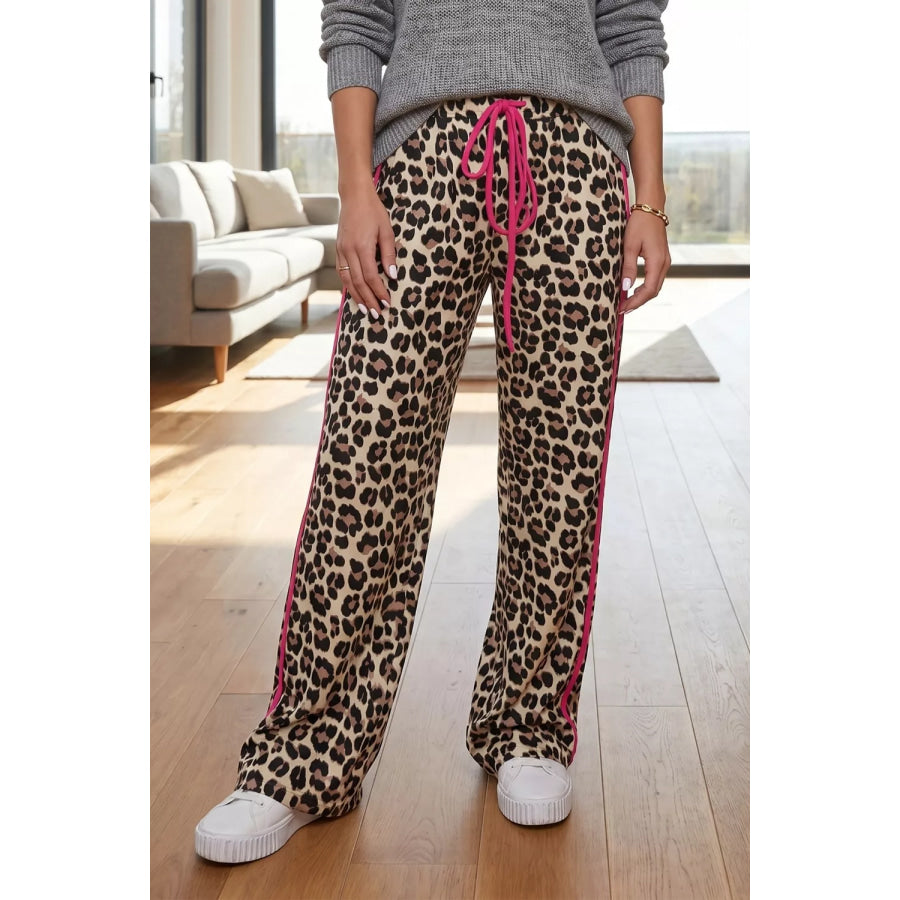 e Leopard Print Drawstring Waist Regular Fit Casual Pants Leopard / S Apparel and Accessories