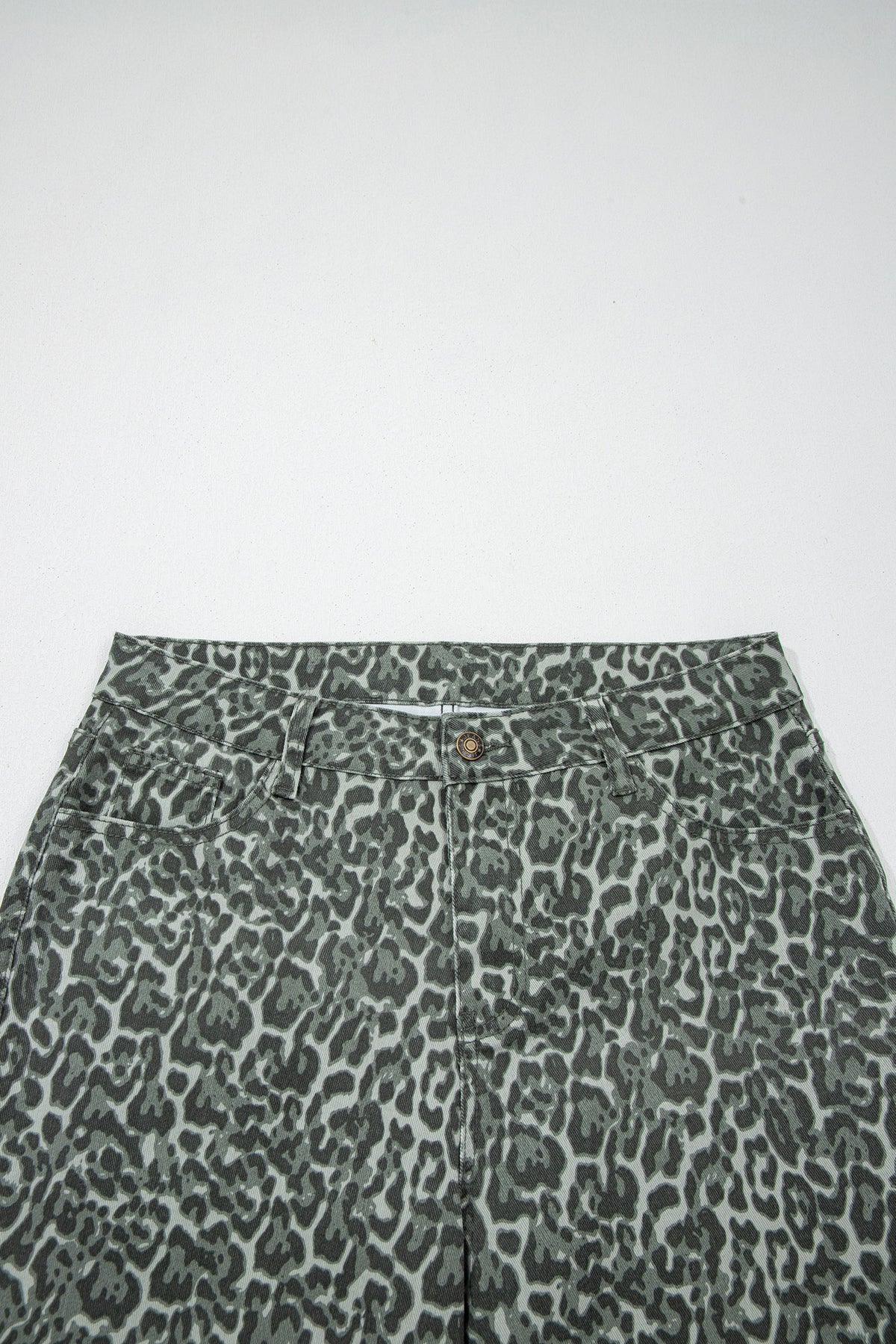 Gray Leopard Frayed Edge Wide Leg High Waist Jeans