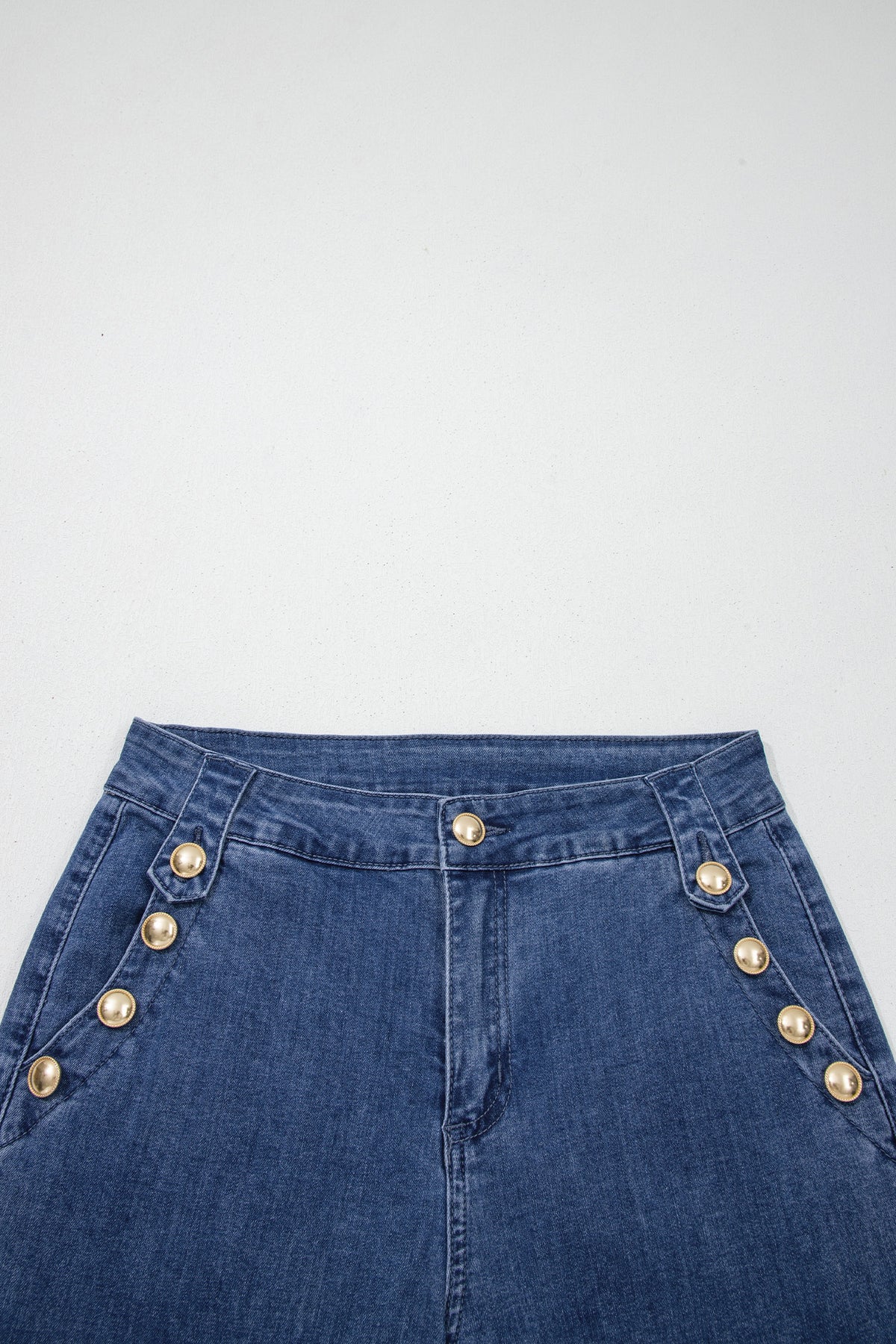 Ashleigh Blue Golden Button Detail Rolled Edge Flare Leg Jeans